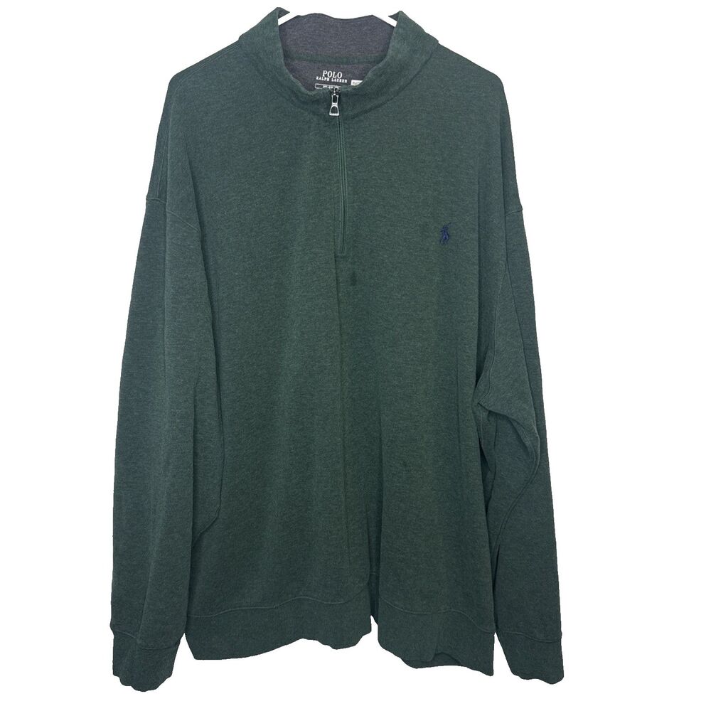 Polo Ralph Lauren Mens Size 3XB Green 1/4 Zip Sweater Pullover Blue Pony Logo